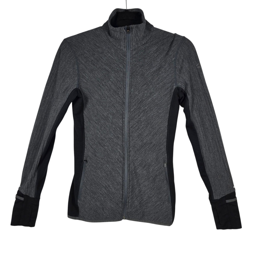 Icebreaker Merino Wool Blend Full Zip Jacket Sweater Woman Small Gray Black